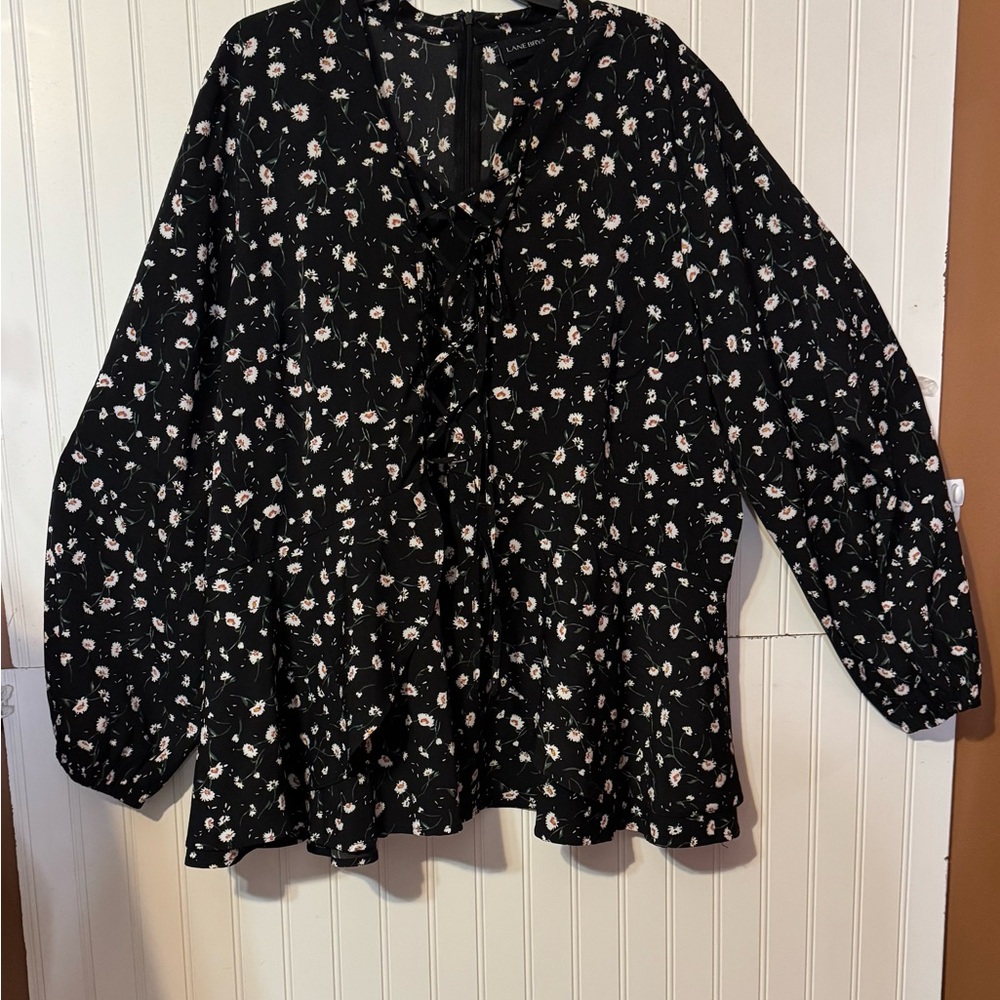 Lane Bryant Black Floral Blouse Sz 24